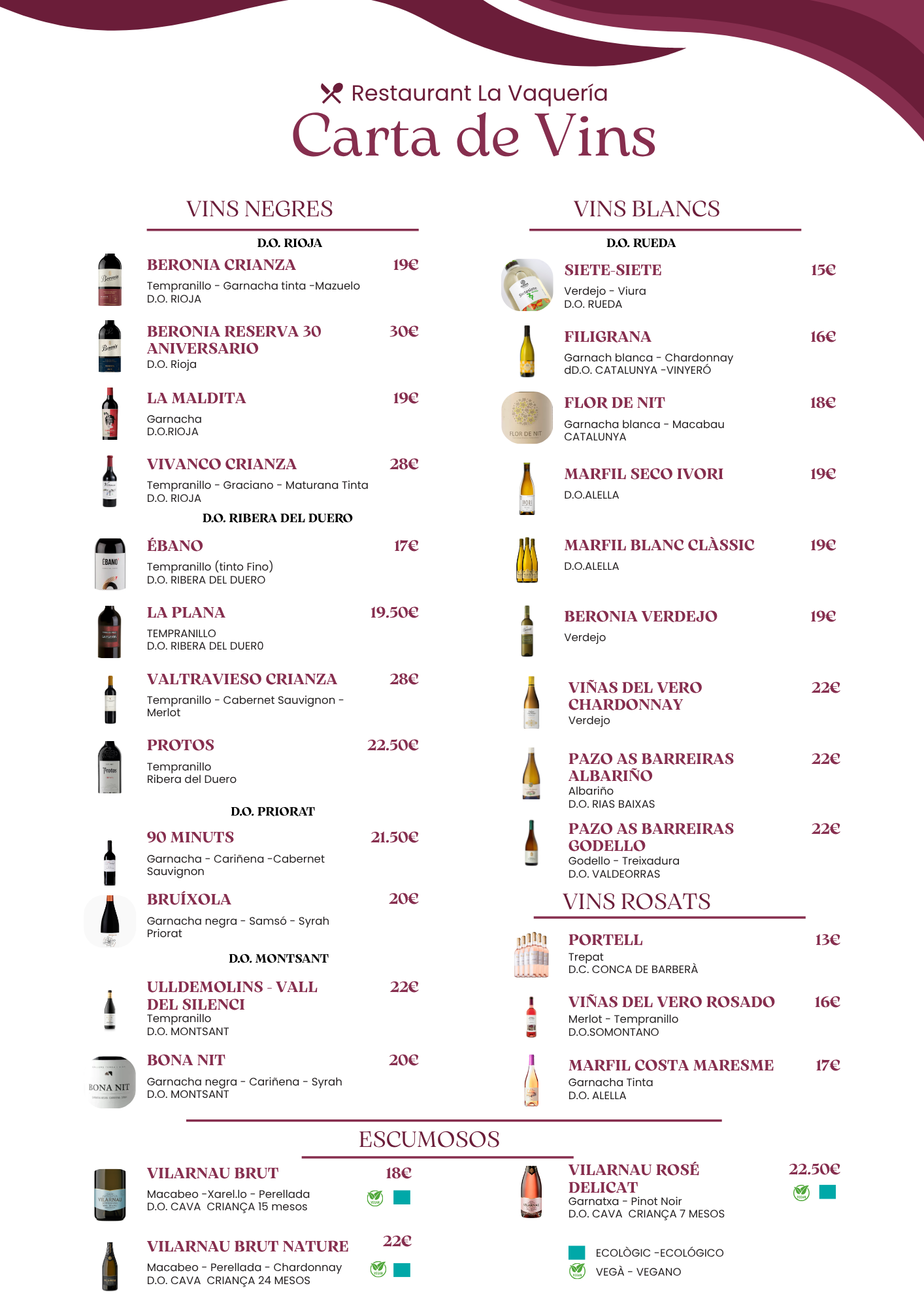Carta de Vinos La Vaquería